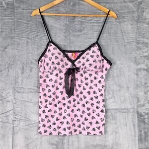 Womens Top Medium Babydoll Y2K Hearts Coquette Fairy Grunge Pink Feminine Dainty